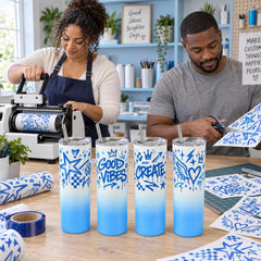 20 oz Sublimation Tumblers,4 Pack Gradient Dark Blue Straight Cups