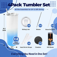 20 oz Sublimation Tumblers,4 Pack Gradient Dark Blue Straight Cups