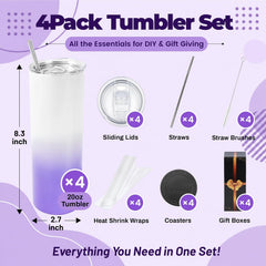 20 oz Sublimation Tumblers,4 Pack Gradient Purple Straight Cups