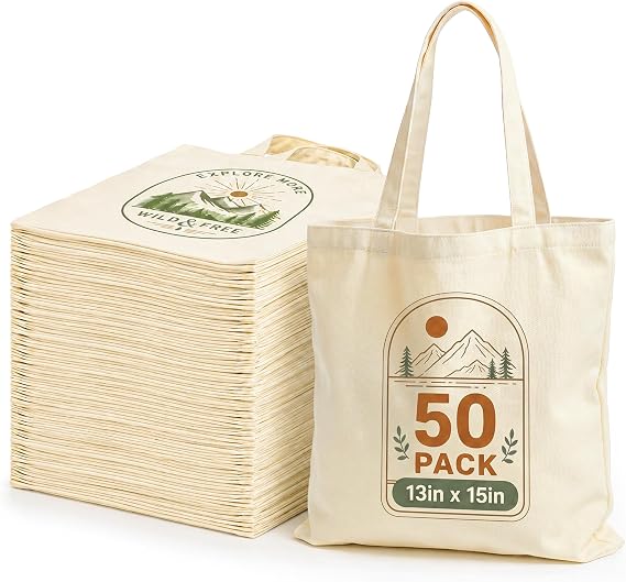 20 Pack Canvas Tote Bags Bulk – 13 x 15 Inch, Natural