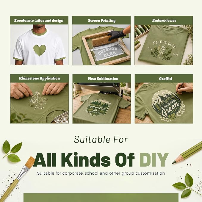 5PCS Unisex Sublimation Blank T-Shirts – Polyester Crew Neck Short Sleeve - Avocado Green