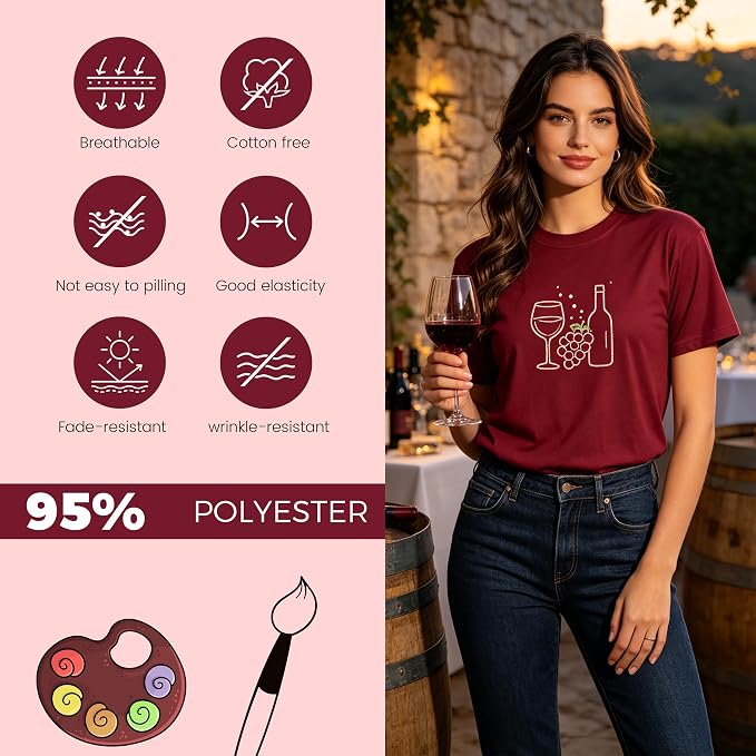 5PCS Unisex Sublimation Blank T-Shirts – Polyester Crew Neck Short Sleeve - Maroon