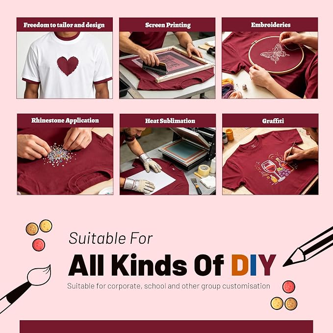 5PCS Unisex Sublimation Blank T-Shirts – Polyester Crew Neck Short Sleeve - Maroon