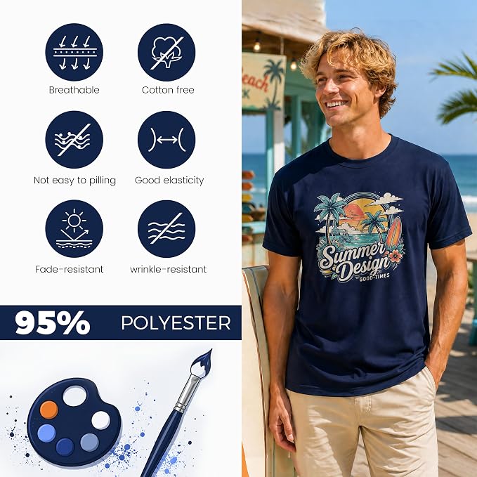 5PCS Unisex Sublimation Blank T-Shirts – Polyester Crew Neck Short Sleeve - Dark Blue