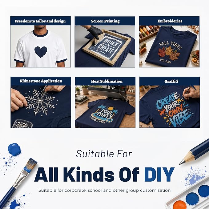 5PCS Unisex Sublimation Blank T-Shirts – Polyester Crew Neck Short Sleeve - Dark Blue