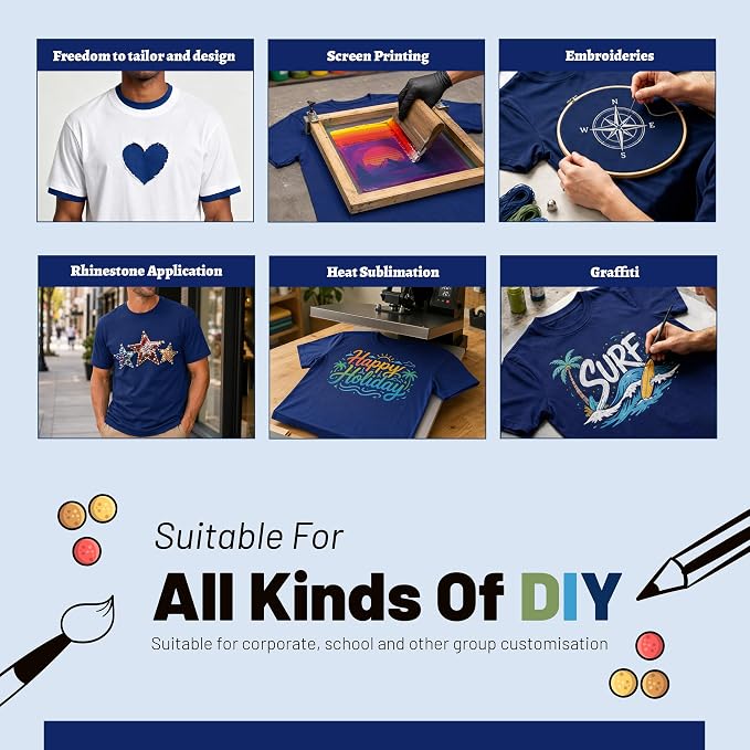 5PCS Unisex Sublimation Blank T-Shirts – Polyester Crew Neck Short Sleeve - Navy Blue