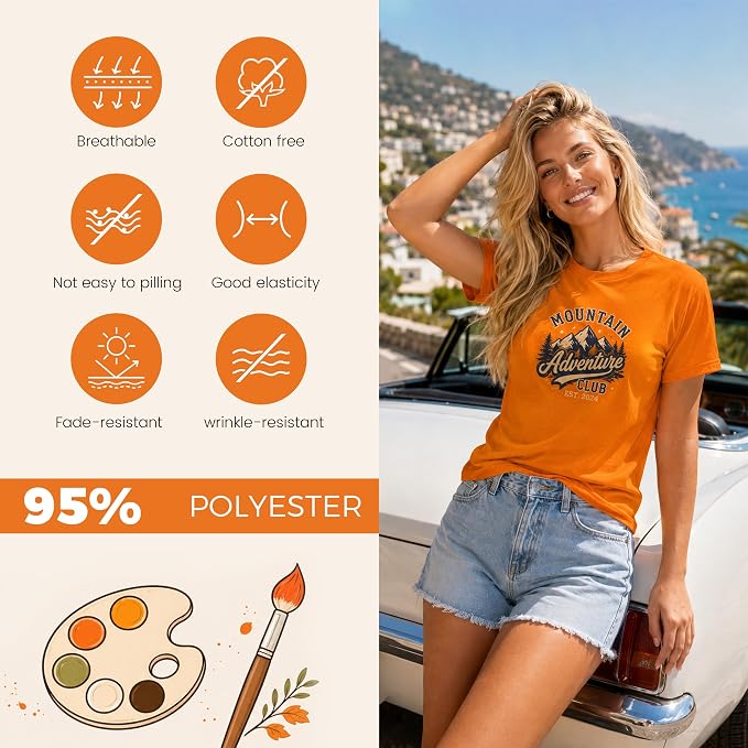 5PCS Unisex Sublimation Blank T-Shirts – Polyester Crew Neck Short Sleeve - Orange
