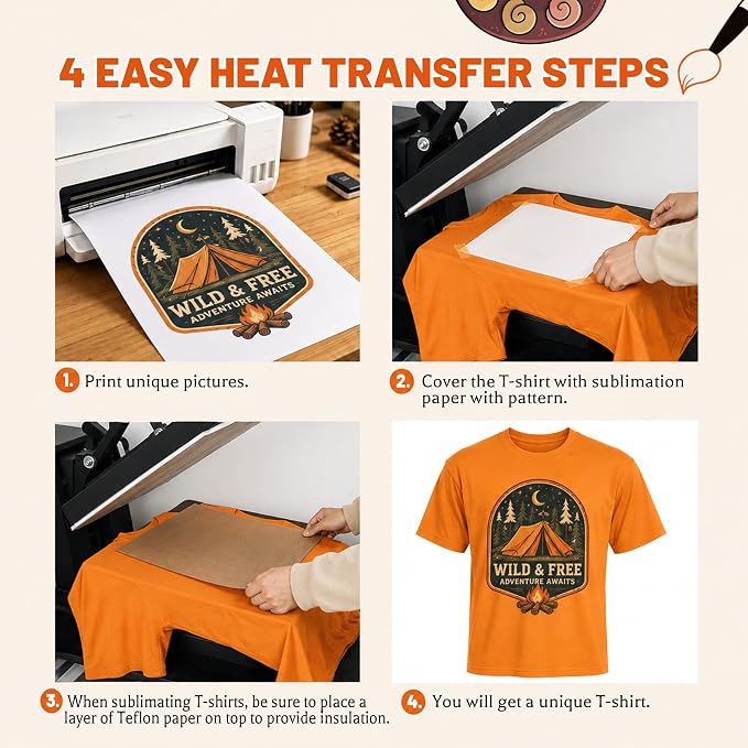 5PCS Unisex Sublimation Blank T-Shirts – Polyester Crew Neck Short Sleeve - Orange