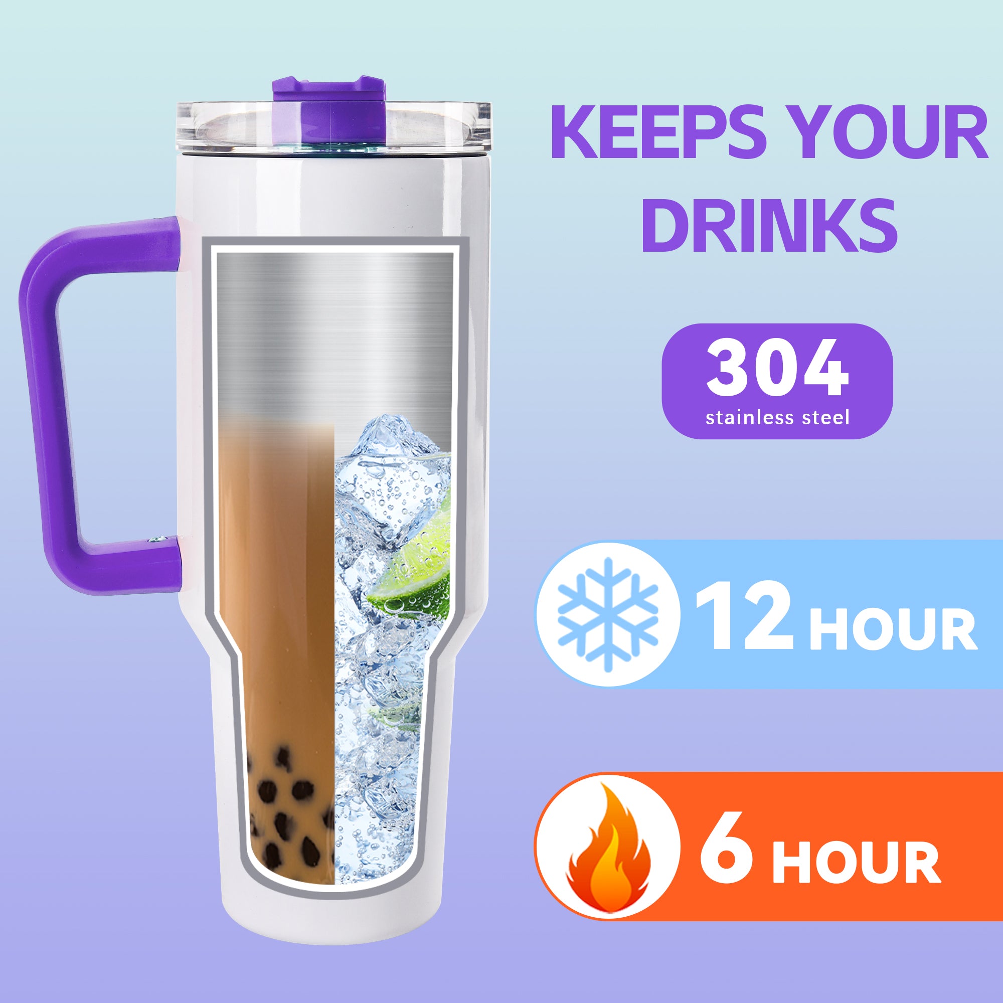 40 OZ Sublimation Tumblers with Purple Handle