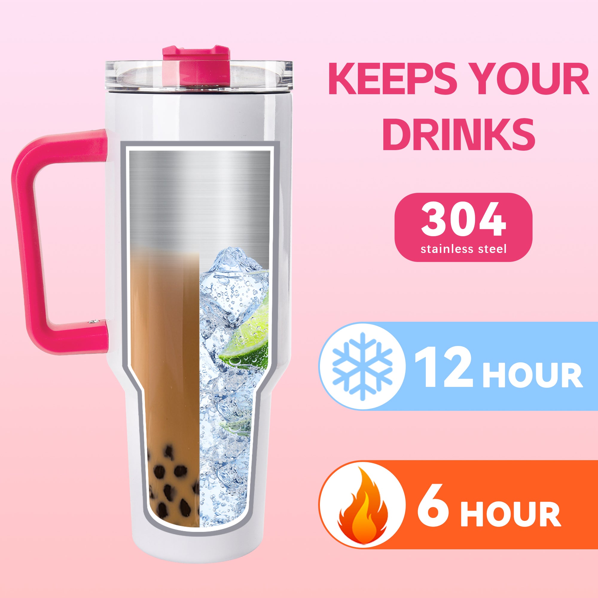 40 OZ Sublimation Tumblers with Pink Handle