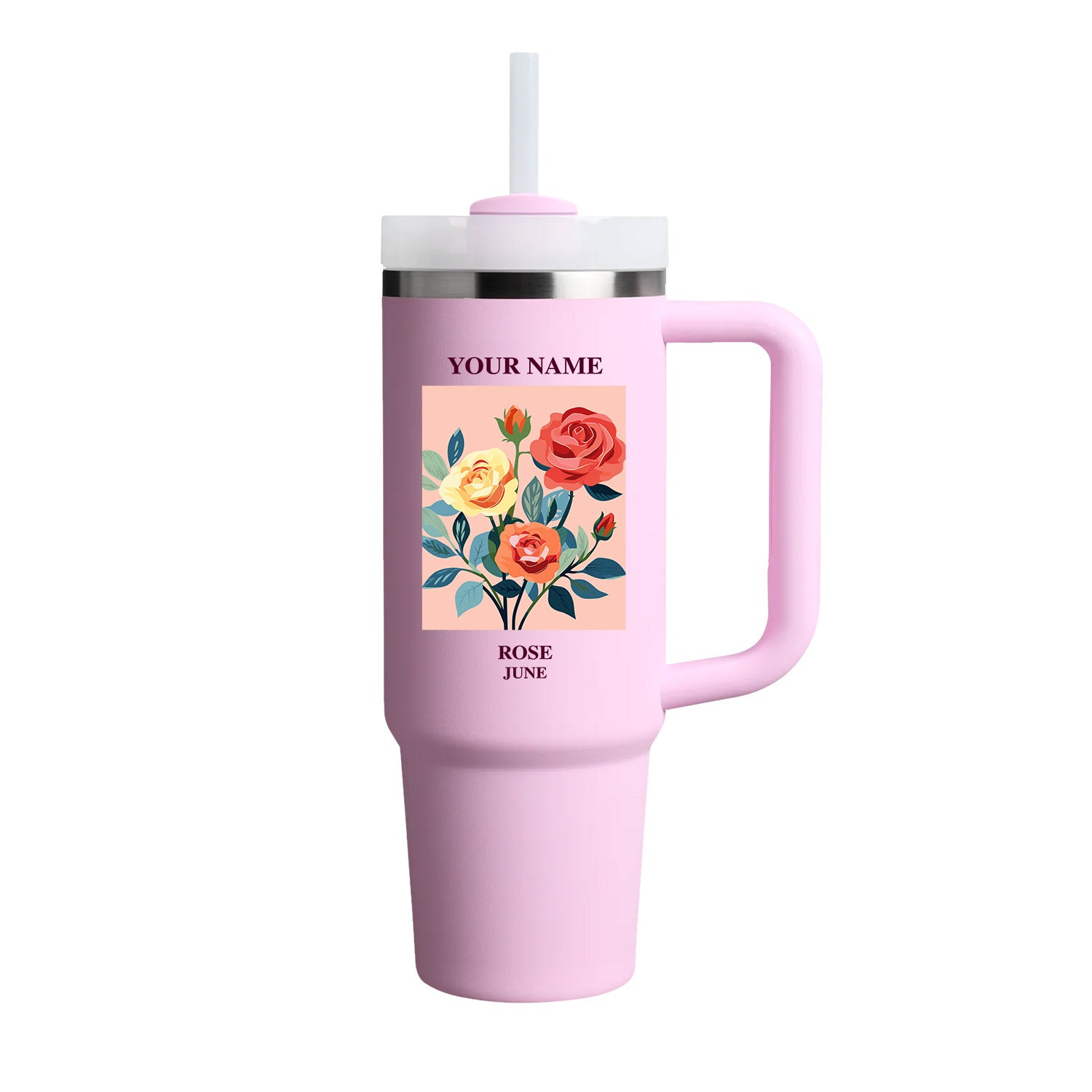 40oz Tumbler with Birth Flower and Custom Name(Cherry Blossom)