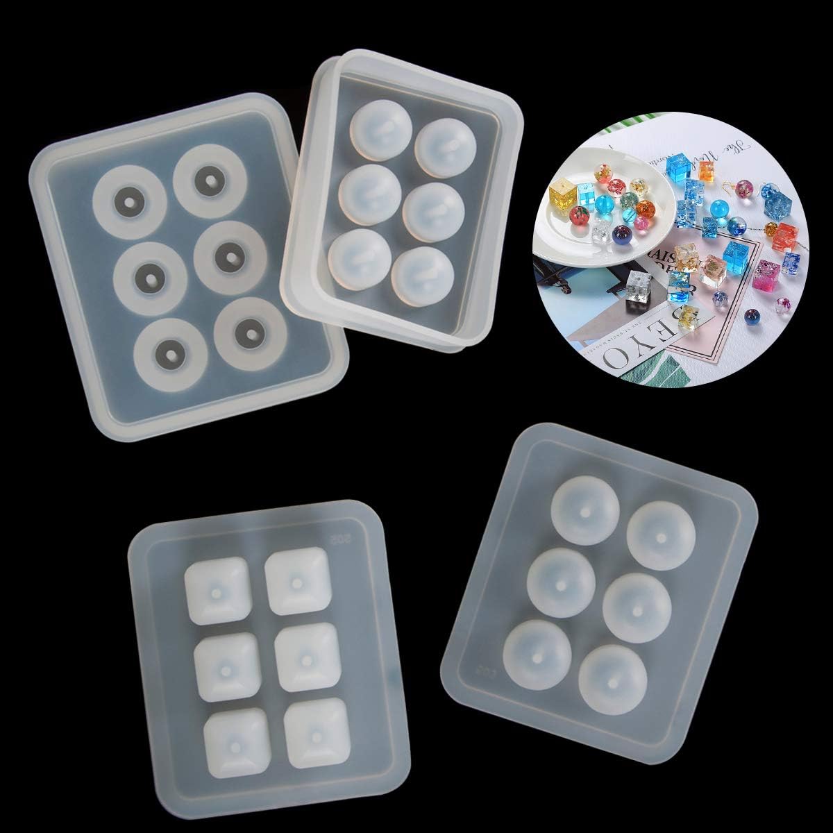 12 Pcs Silicone Resin Bead Molds with Holes for Jewelry Making