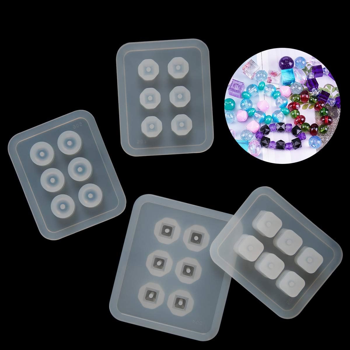 12 Pcs Silicone Resin Bead Molds with Holes for Jewelry Making
