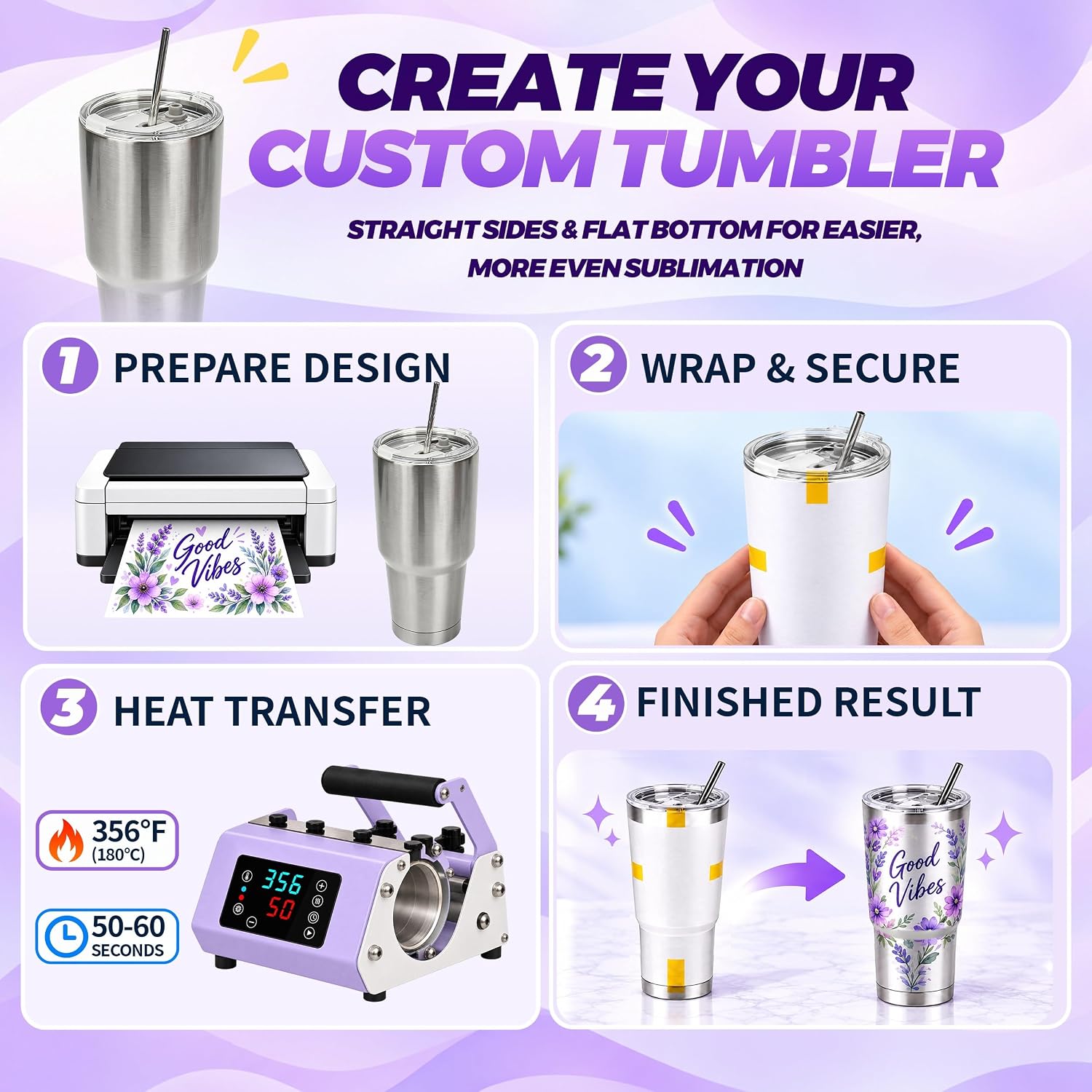 30 oz Sublimation Tumblers, 6 Pack Stainless Steel Tumbler Blanks