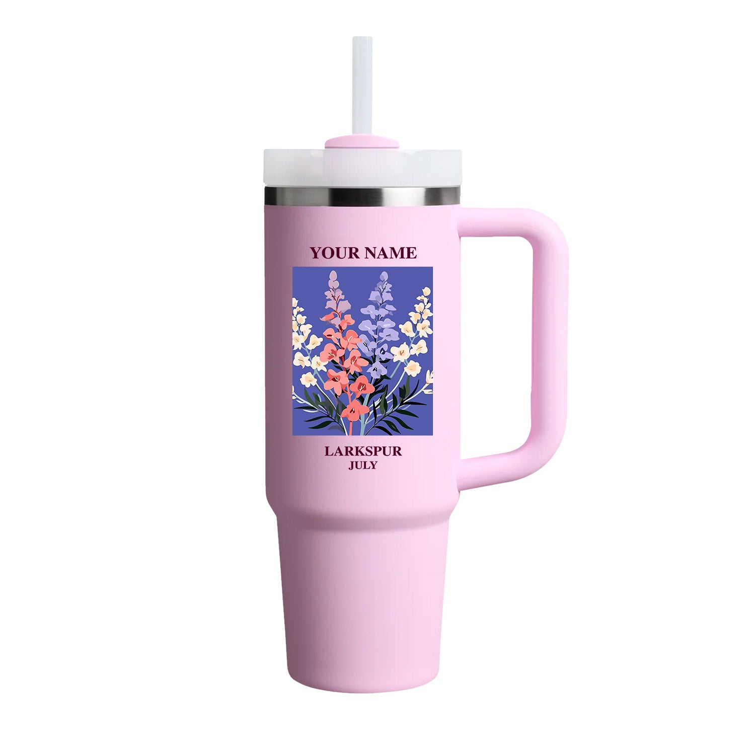 40oz Tumbler with Birth Flower and Custom Name(Cherry Blossom)