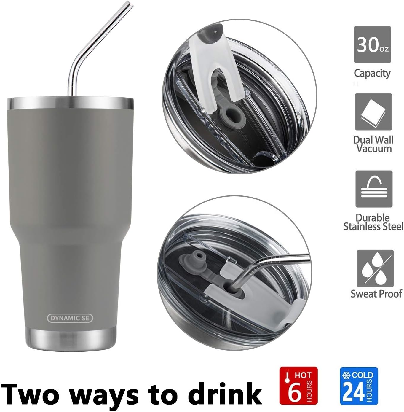 30 oz Grey Stainless Steel Tumbler