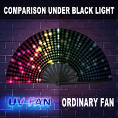 UV Glow Rave Fan Foldable for Women/Men/Drag Queen