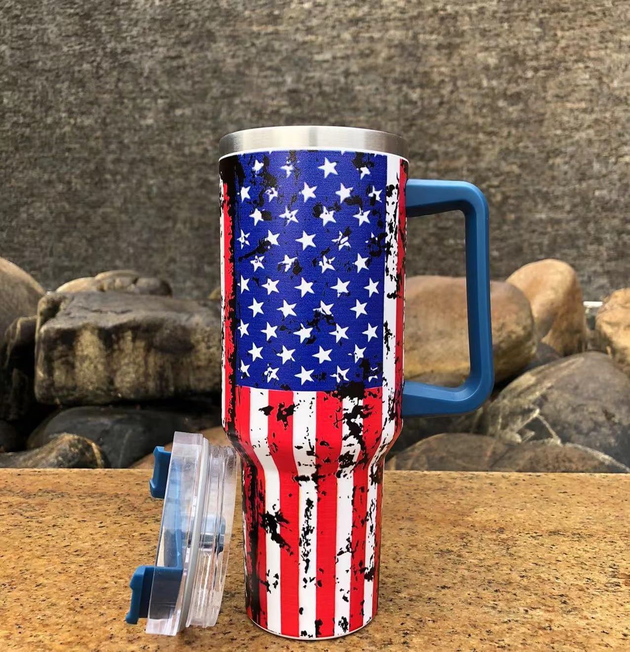 40 Oz Water Bottle for Stainless Steel Tumbler (Blue Handle)