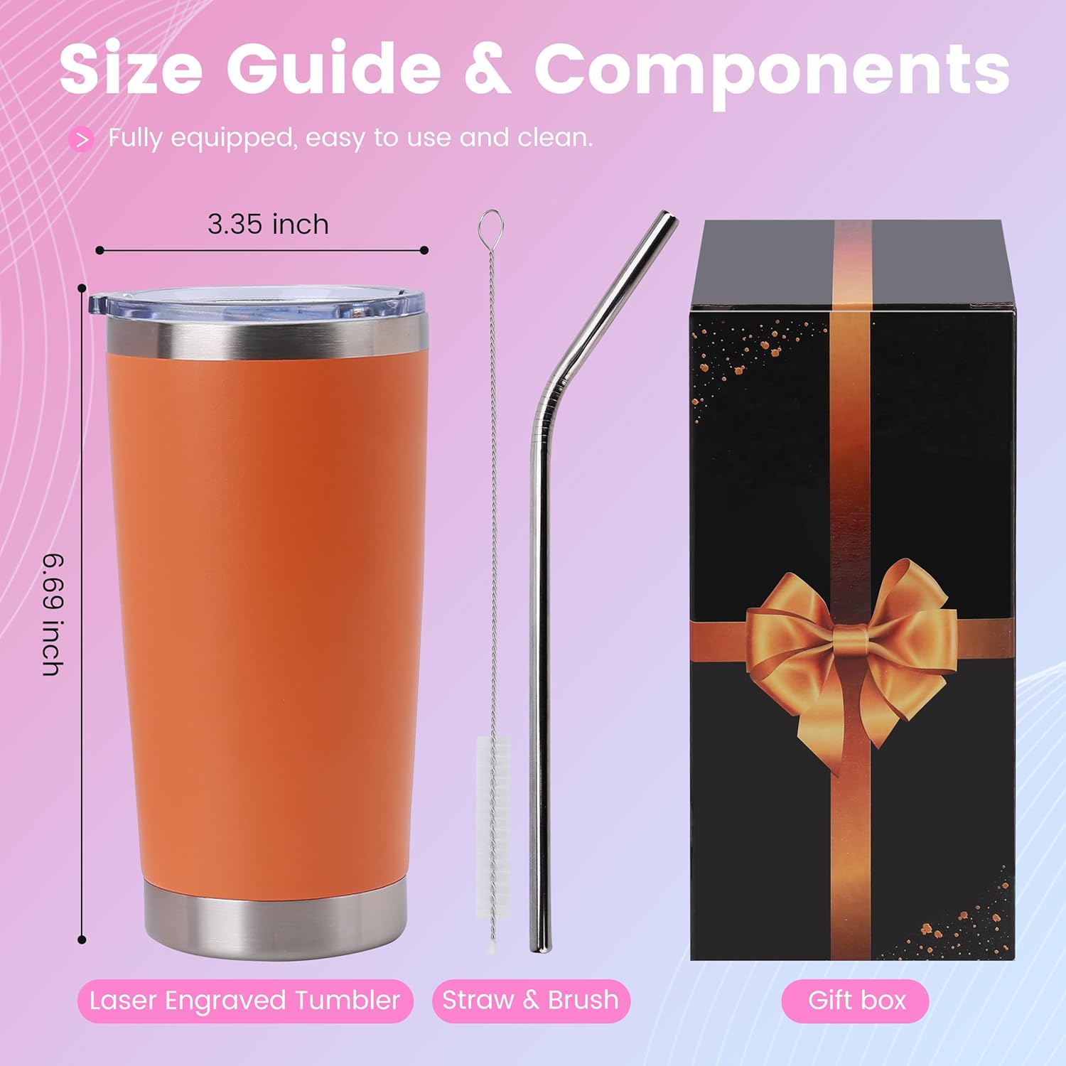 20oz Tumblers Bulk 12 Pack – Stainless Steel Engraving Blanks with Lids, Straws & Individual Gift Boxes