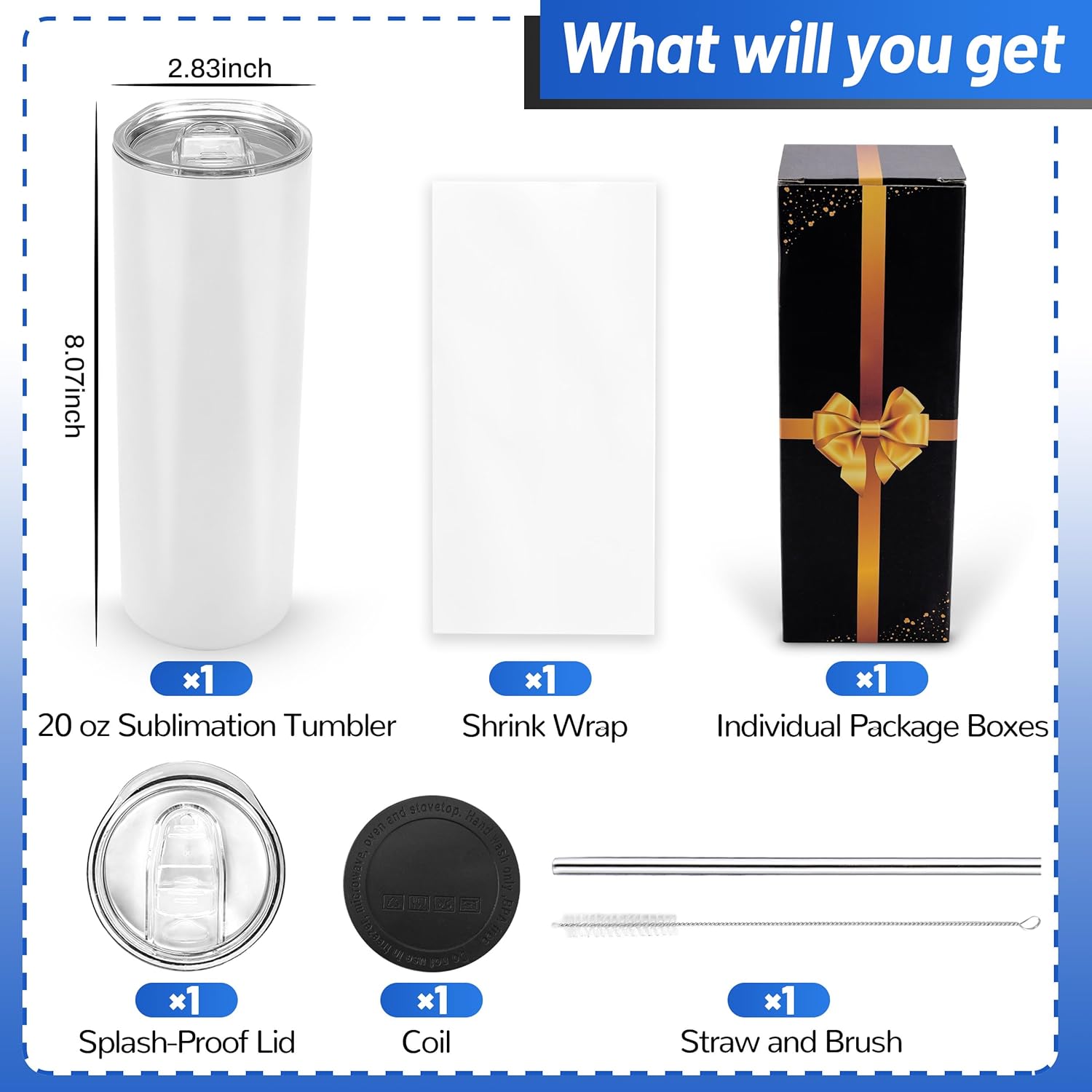 8 pack 20oz Sublimation Tumblers+ Sublimation Paper 110 Sheets (Code:MOM50)