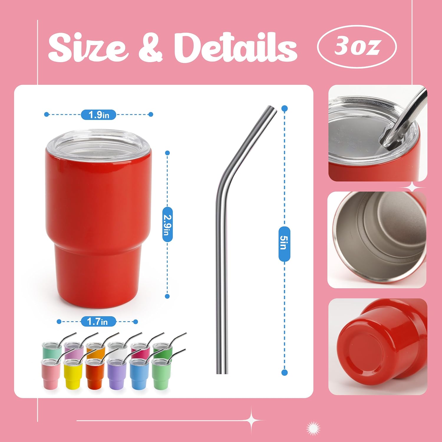 3 oz Mini Sublimation Shot Tumbler with Lid & Straw – Colored Stainless Steel