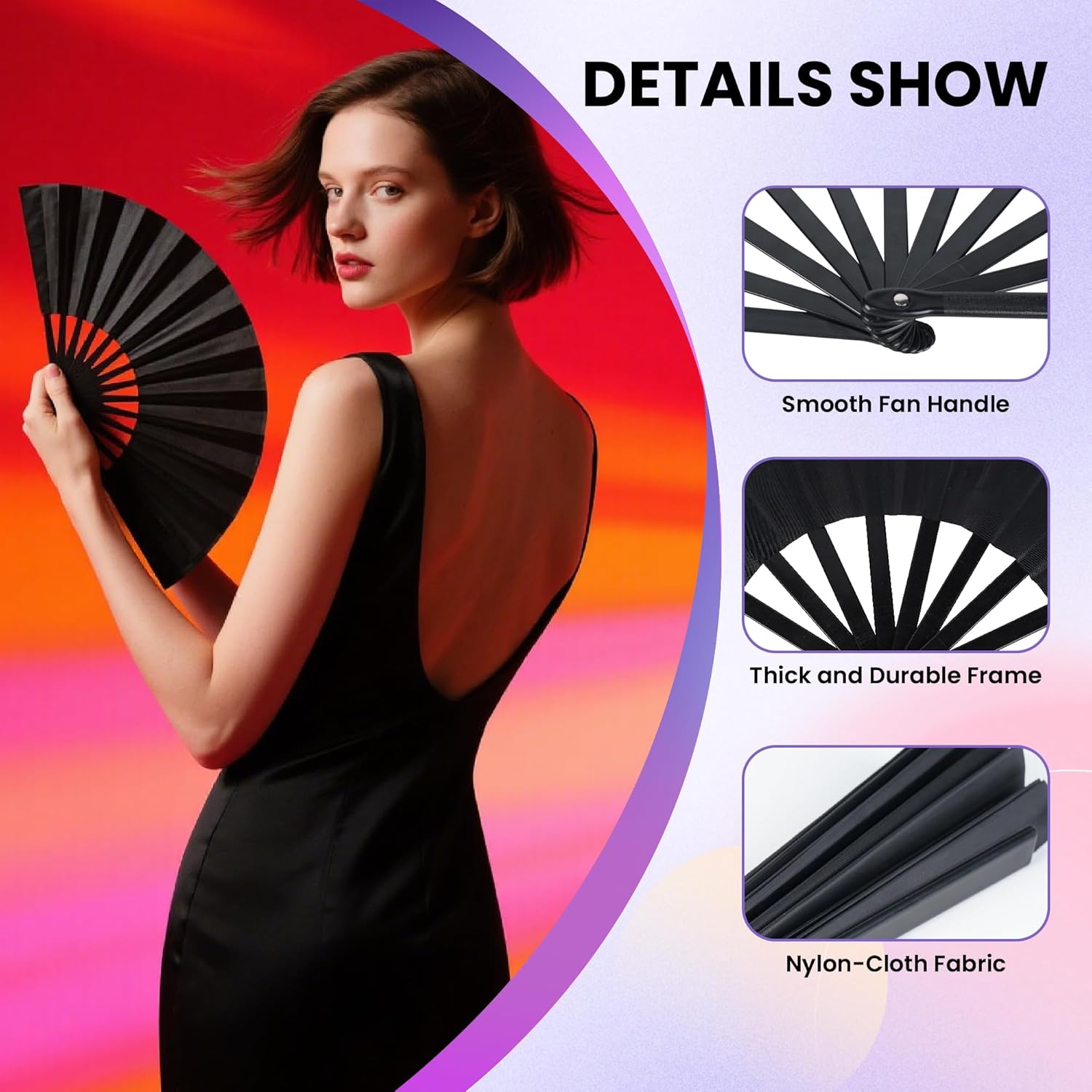 Joyclub 2 Pack Large Clapping Fans - Black+White