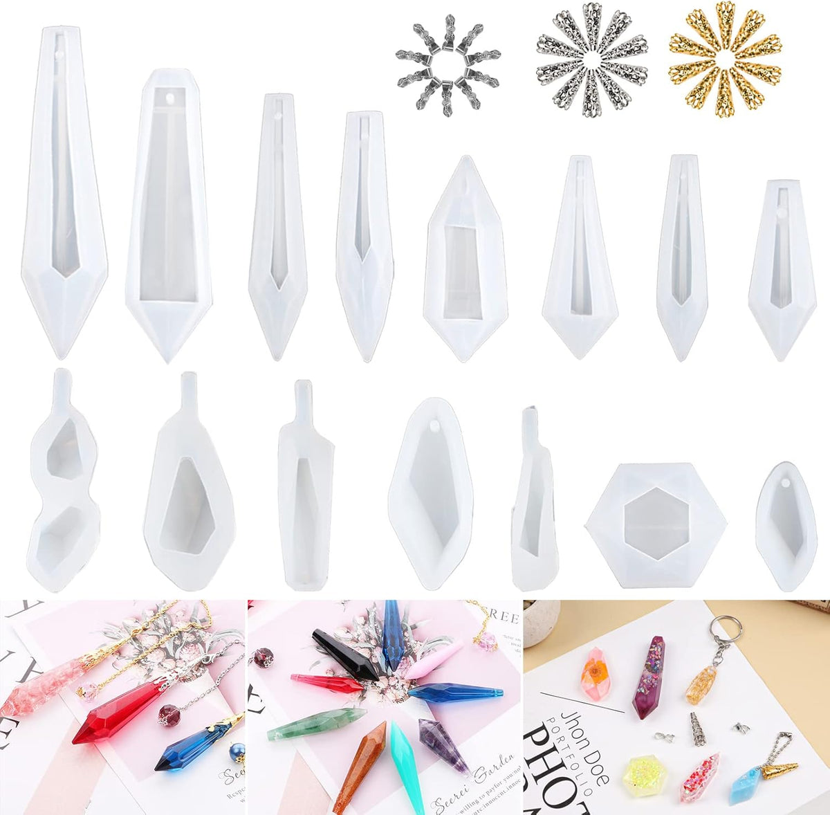 15 Pcs Crystal Resin Molds for Pendants & Necklaces