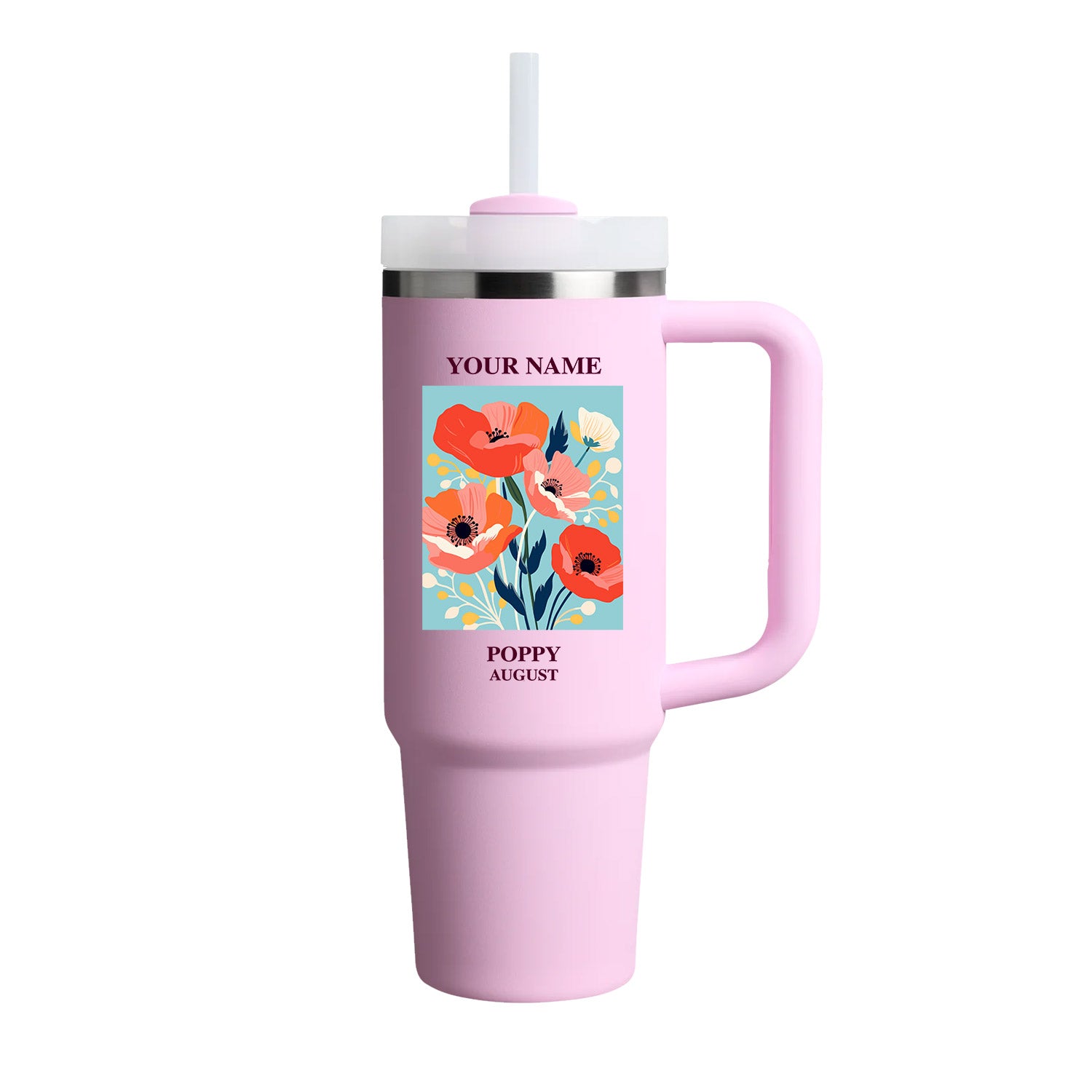 40oz Tumbler with Birth Flower and Custom Name(Cherry Blossom)
