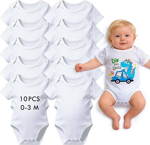 10 PCS Sublimation Baby Bodysuits Blanks Bulk Newborn Onesie Infant Romper for Heat Transfer 0–9 Months