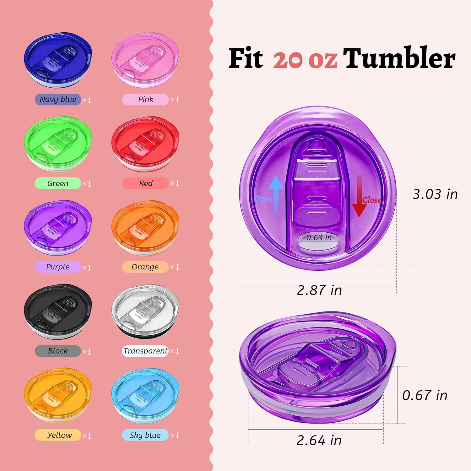 10 pack 20 oz Skinny Tumbler Replacement Lids (Multi Color)
