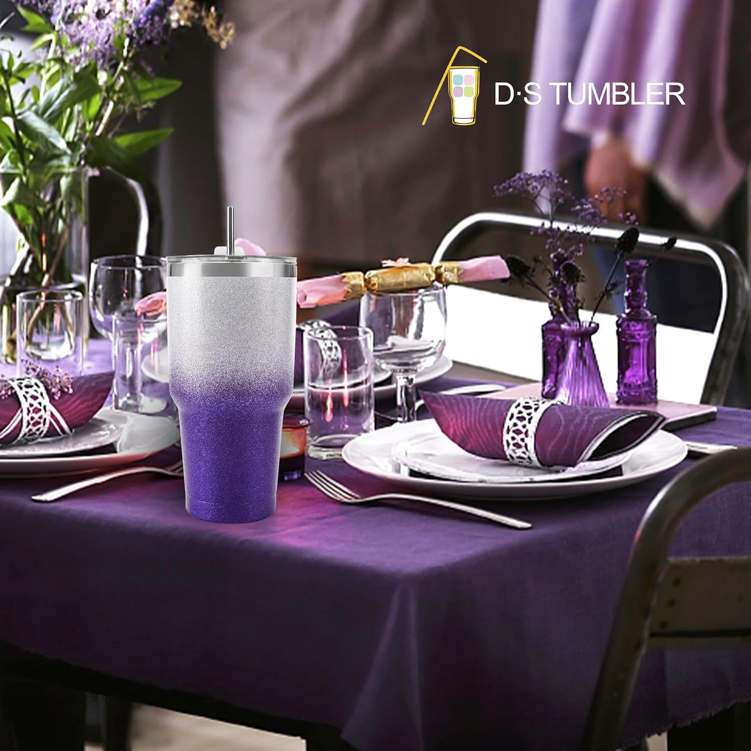 30 oz Purple Glitter Stainless Steel Tumbler