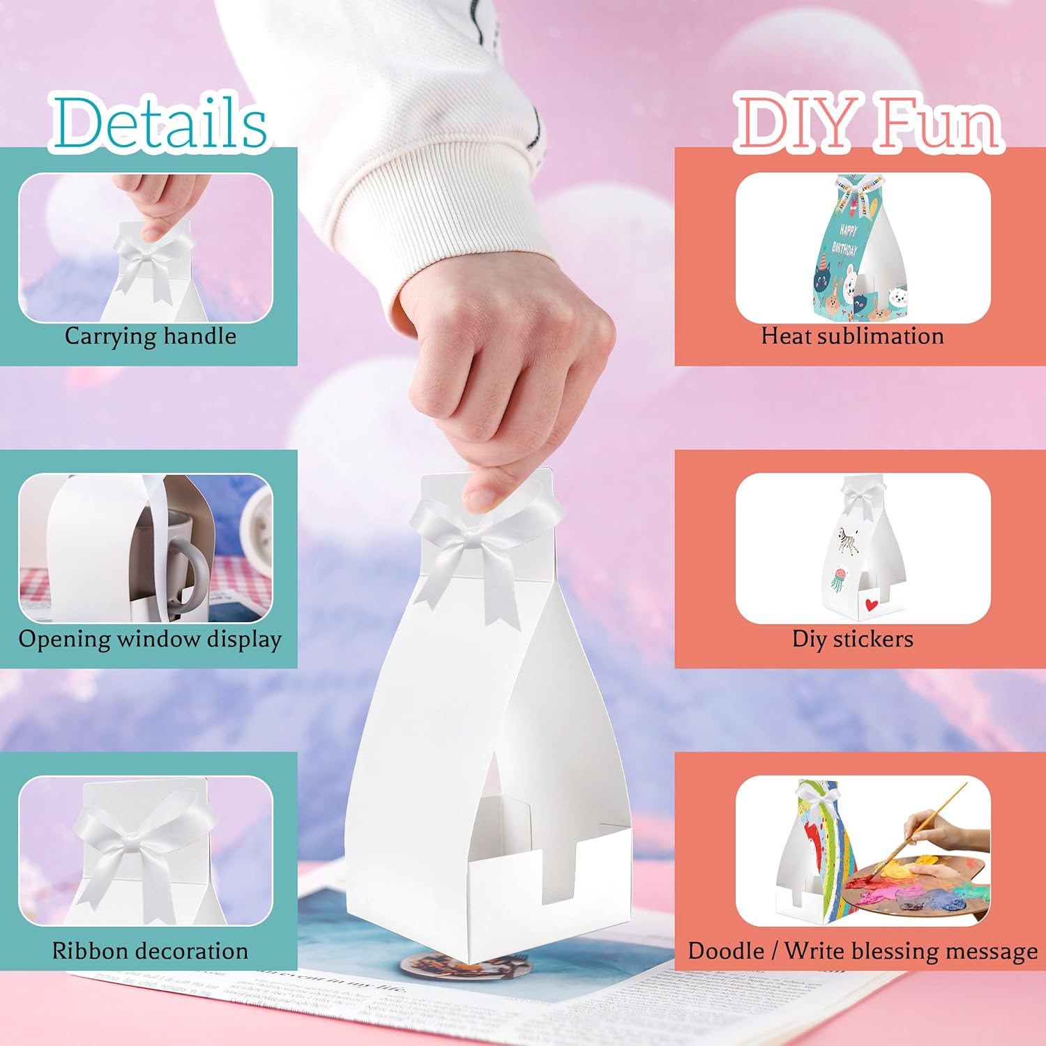 24 Pack White Gift Boxes with Ribbon for 11oz Sublimation Mugs Blanks