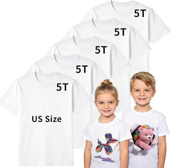 5 PCS White Toddler Sublimation Blank T-Shirts Polyester Crew Neck Short Sleeve for Heat Transfer DTF 2T–5T