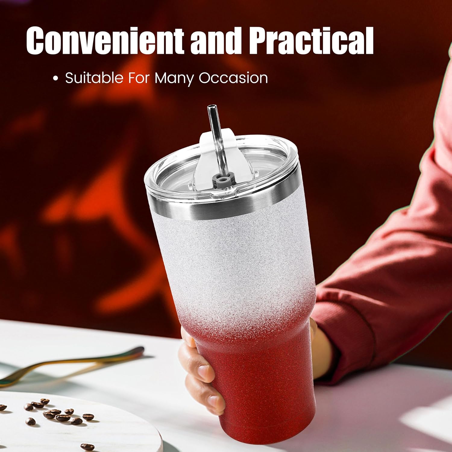 30 oz Red Glitter Stainless Steel Tumbler