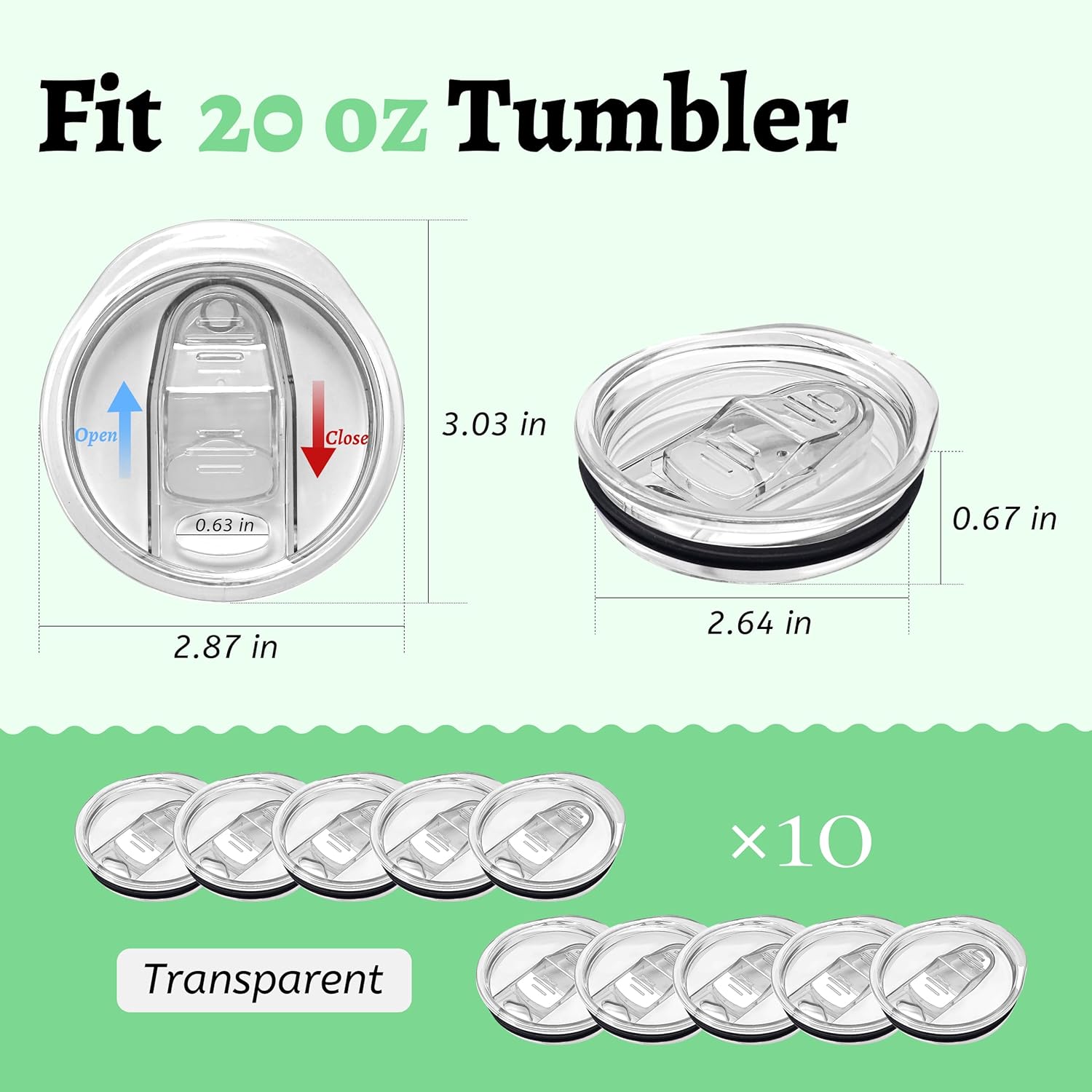 10 Pack 20 oz Skinny Tumbler Replacement Lids (Clear)