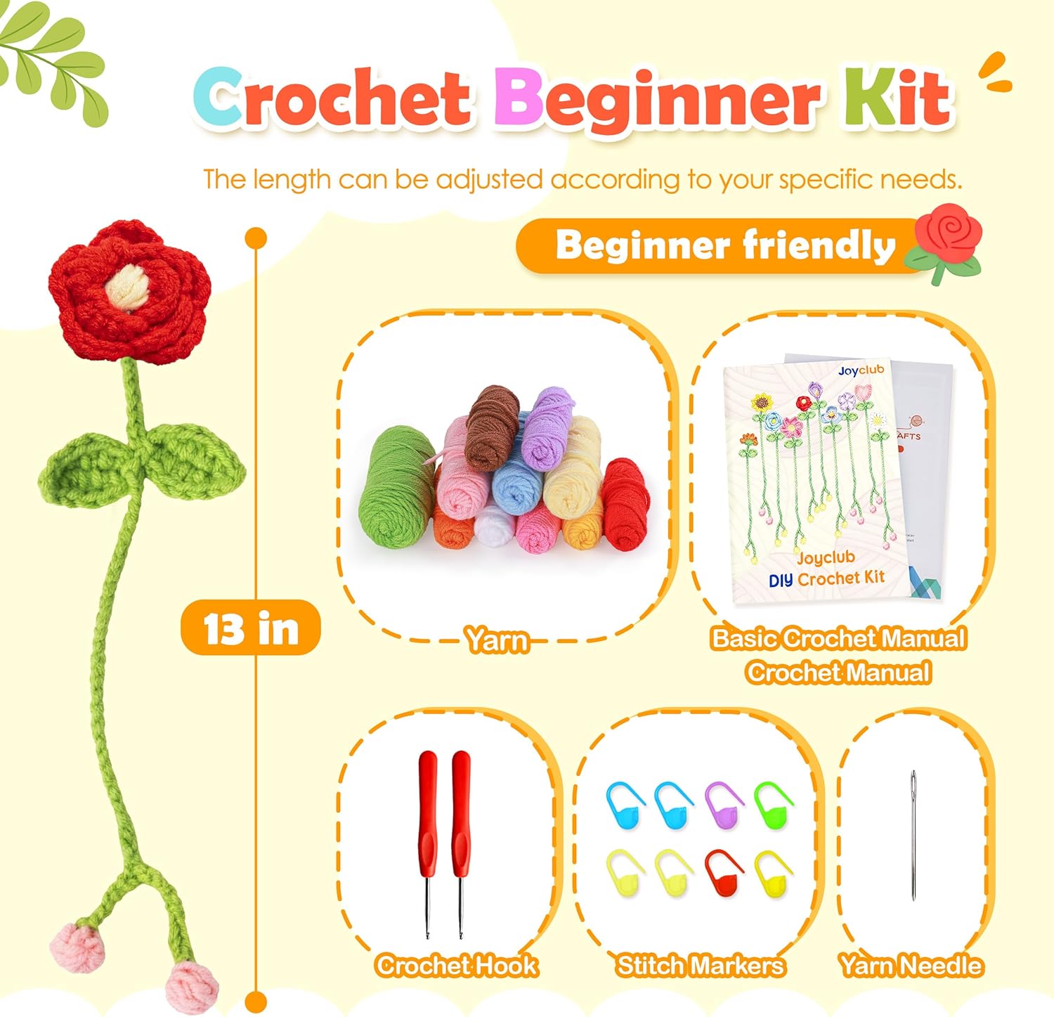 Crochet Kit for Beginners – 10 PCS Flower Bookmark Crochet Starter Kit with Step-by-Step Video Tutorials for Adults