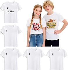 5 Pack White Youth Sublimation Blank T-Shirts Polyester Crew Neck Short Sleeve for Heat Transfer Ages 8–14