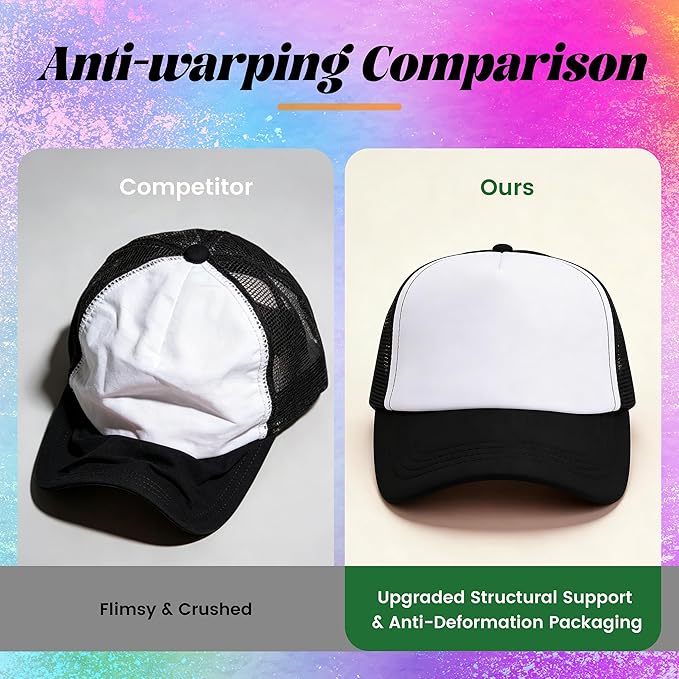 15 Pack Black Sublimation Trucker Hats Bulk, Adjustable Blank Mesh Snapback Caps