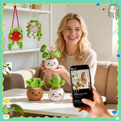 Crochet Kit for Beginners Crochet Starter Kit for Adults & Kids with Step-by-Step Video – 6 PCS Amigurumi Hanging Potted Plants