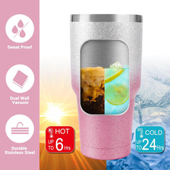 30 oz Pink Glitter Stainless Steel Tumbler