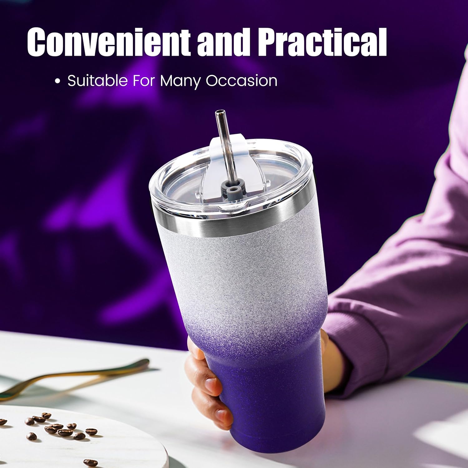 30 oz Purple Glitter Stainless Steel Tumbler