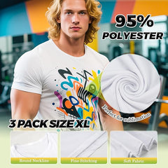 3 Pack Sublimation T-Shirts Bulk – Unisex White Polyester for Heat Transfer - XL
