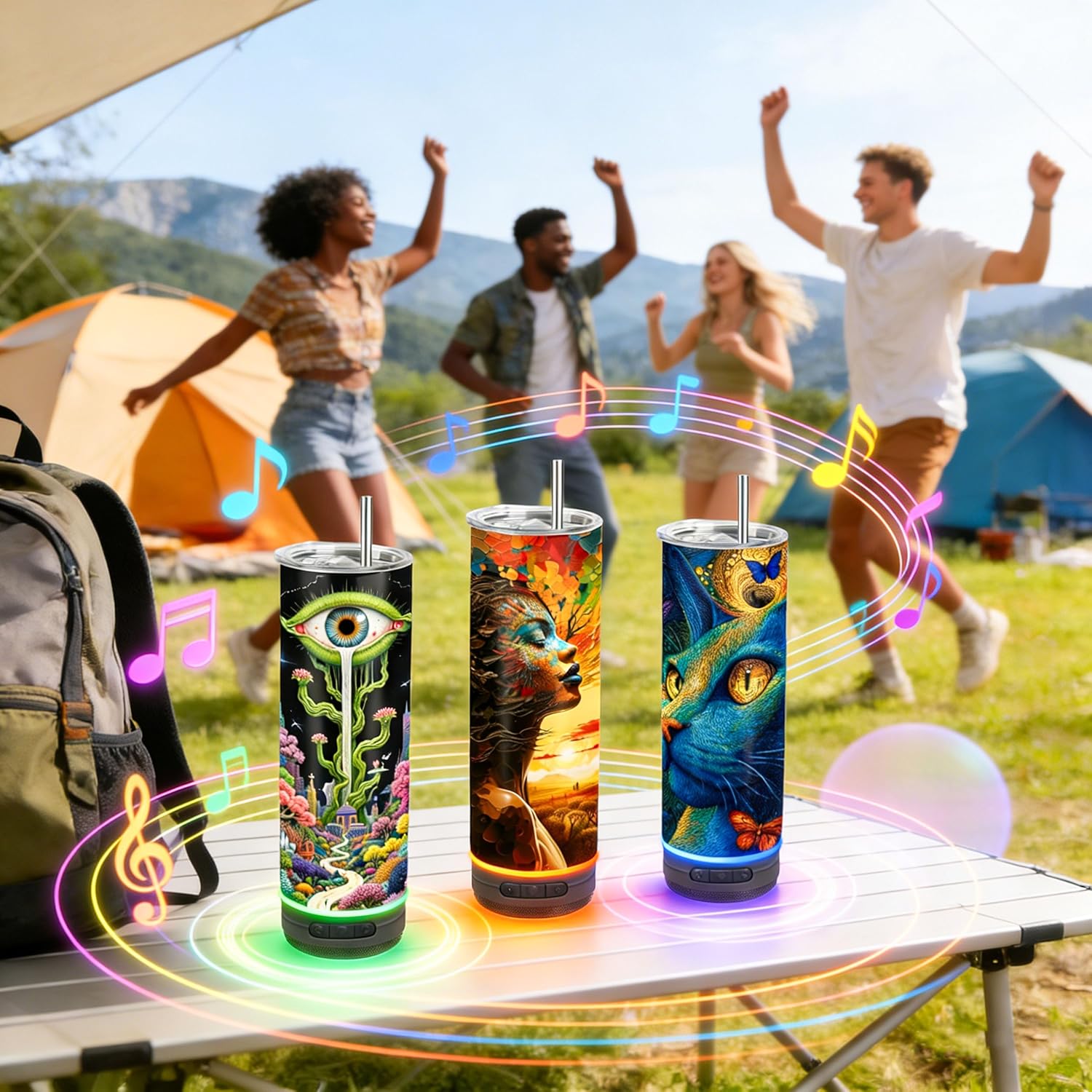 10 Pack 20oz Sublimation Speaker Tumblers Bluetooth Stainless Steel Cups for DIY Custom Gifts