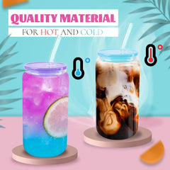 Joyclub 16 OZ Glass Cups with Acrylic Lids and Straws