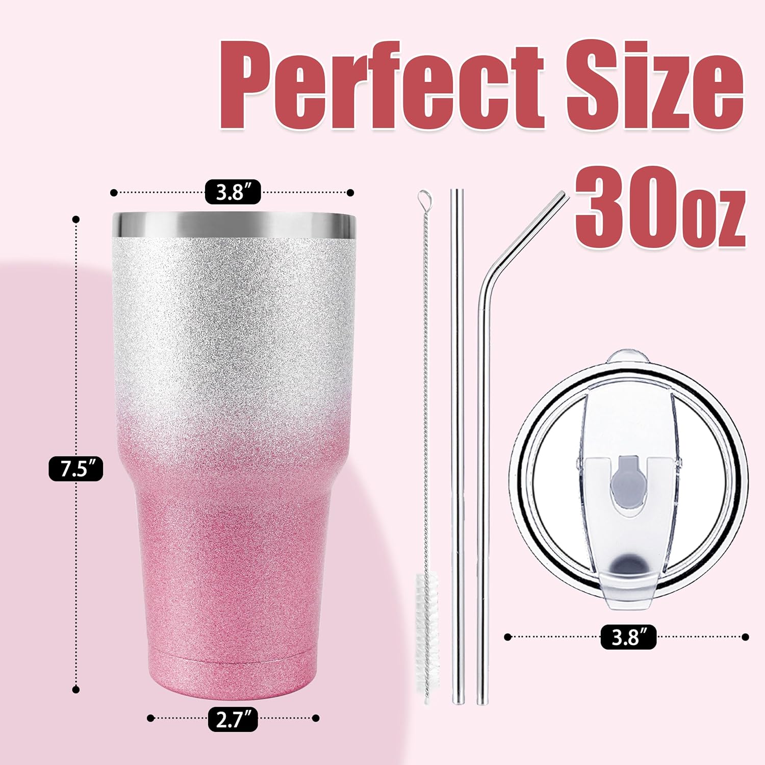 30 oz Pink Glitter Stainless Steel Tumbler