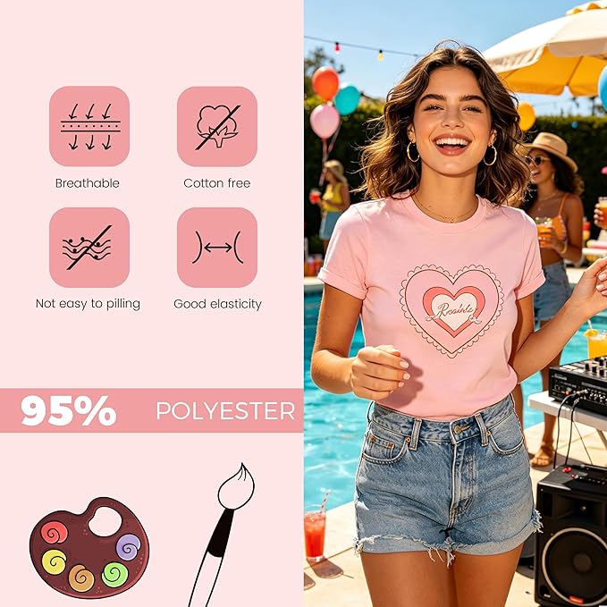 5PCS Unisex Sublimation Blank T-Shirts – Polyester Crew Neck Short Sleeve - Light Pink