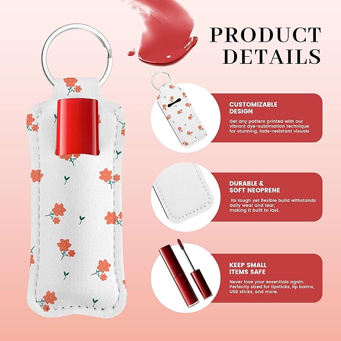 20 Pack Sublimation Chapstick Holder Keychains