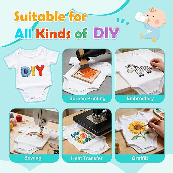 10 PCS Sublimation Baby Bodysuits Blanks Bulk Newborn Onesie Infant Romper for Heat Transfer 0–9 Months