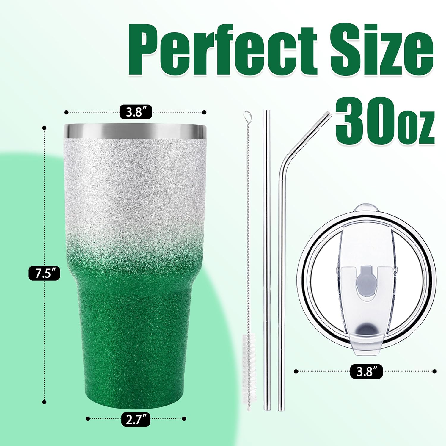30 oz Green Glitter Stainless Steel Tumbler
