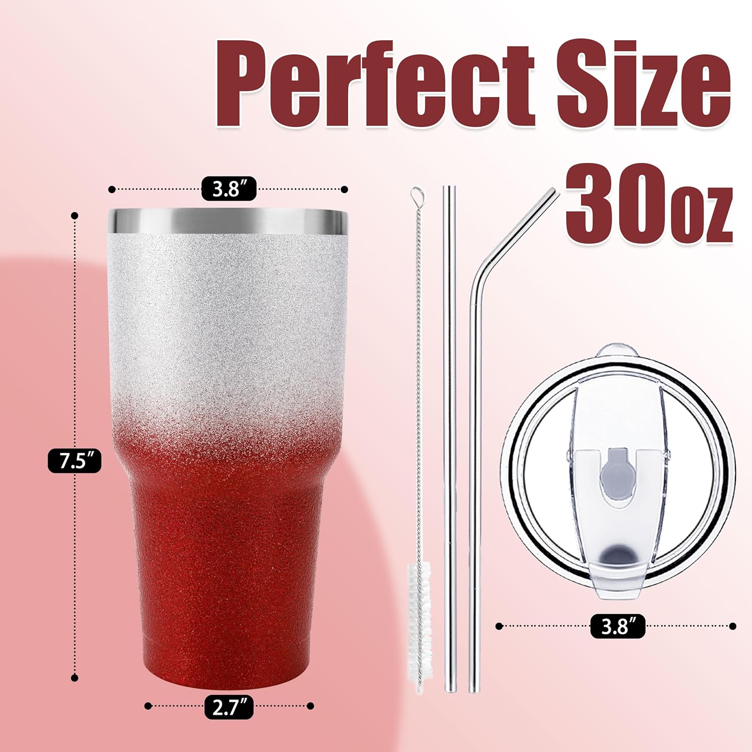 30 oz Red Glitter Stainless Steel Tumbler